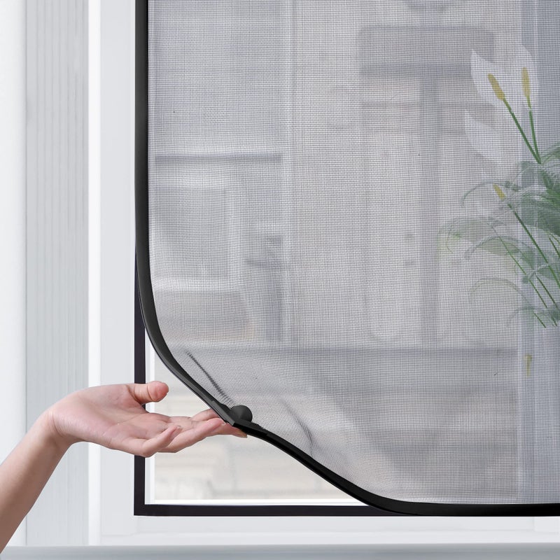 BAFLOTEX DIY Magnetic Window Screen Replacement Adjustable Mesh Screen 55"H*36"W with Magnets Fits Any Size White Frames with Grey Fiberglass Screen - Image 1